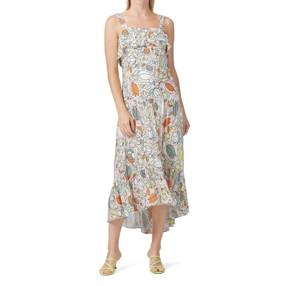 Slate & Willow Cream Floral Printed Sleeveless Square Neck Peasant Dress Size 4